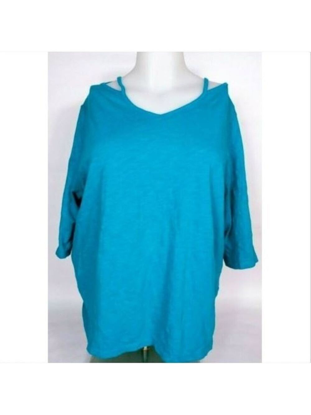 Catherines Petite Teal V Neck Blouse Top 1XWP